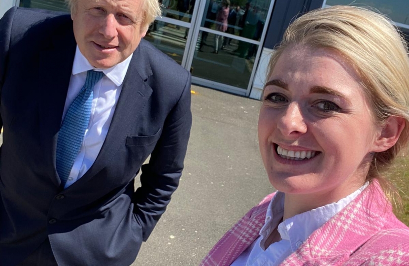 Dehenna Davison MP with Prime Minister Boris Johnson outside the Nissan Factory