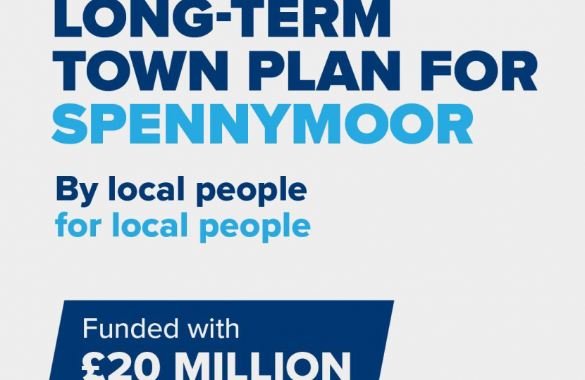 Graphic saying "Long-Term Plan for Spennymoor" and detailing the £20 million for the town