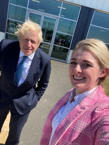 Dehenna Davison MP with Prime Minister Boris Johnson outside the Nissan Factory